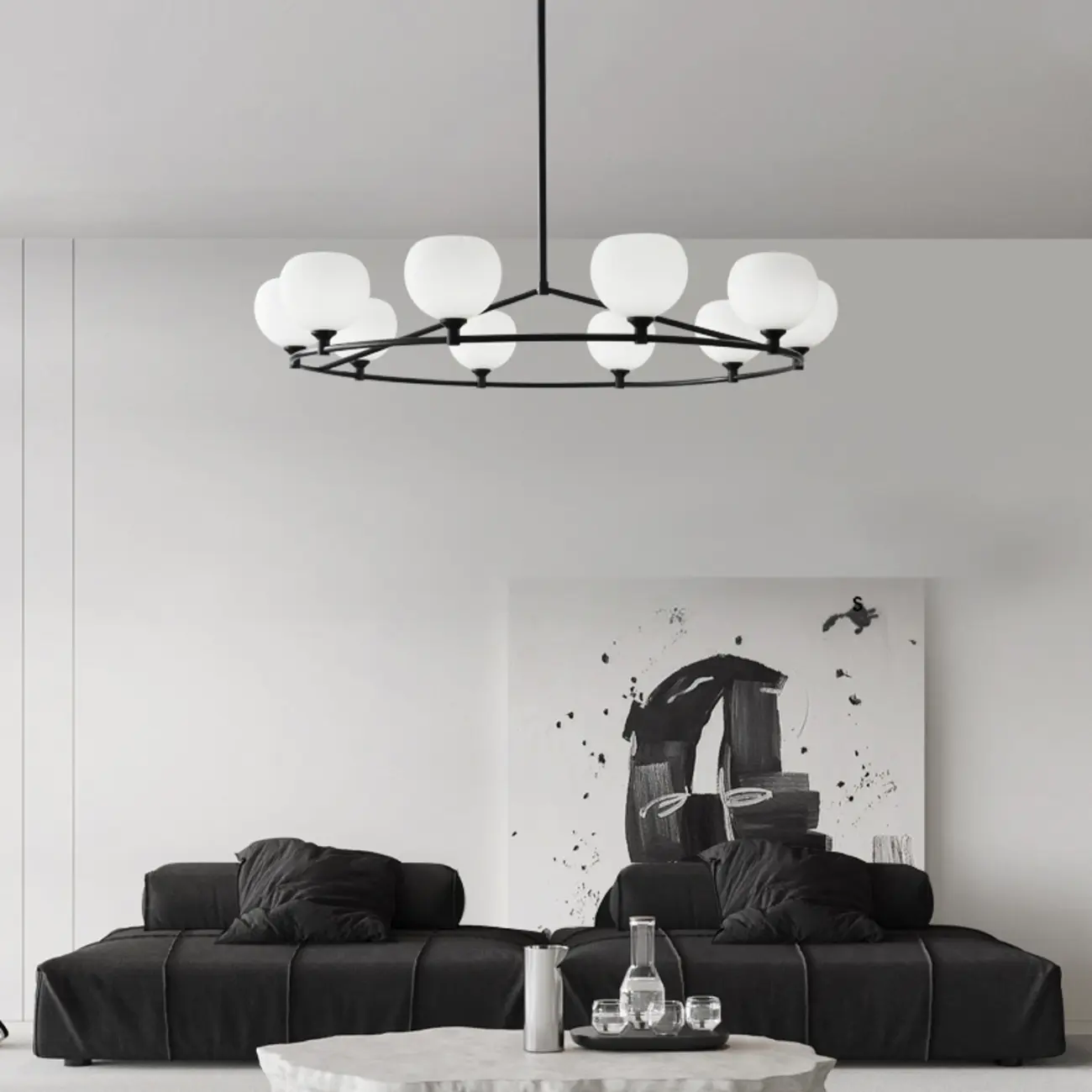 Modern Large Chandelier with White Glass Globes for Home Image - 1 | homeyfad