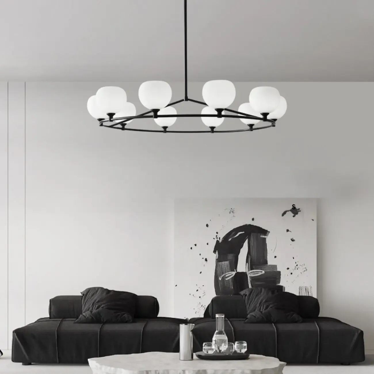 Modern Large Chandelier with White Glass Globes for Home Image - 1