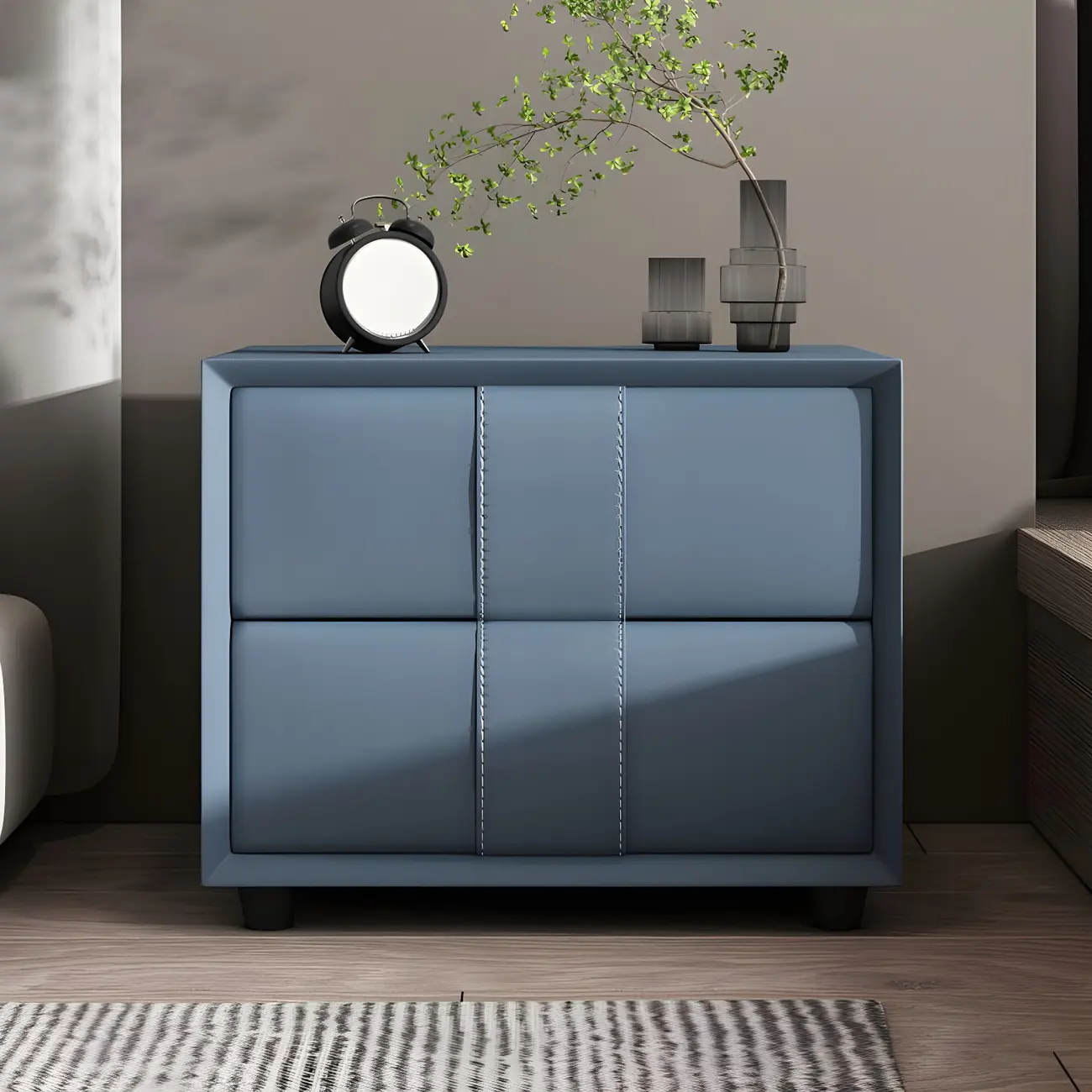 Modern Blue Bedside Table with 2 Storage Drawers Image - 1 | homeyfad