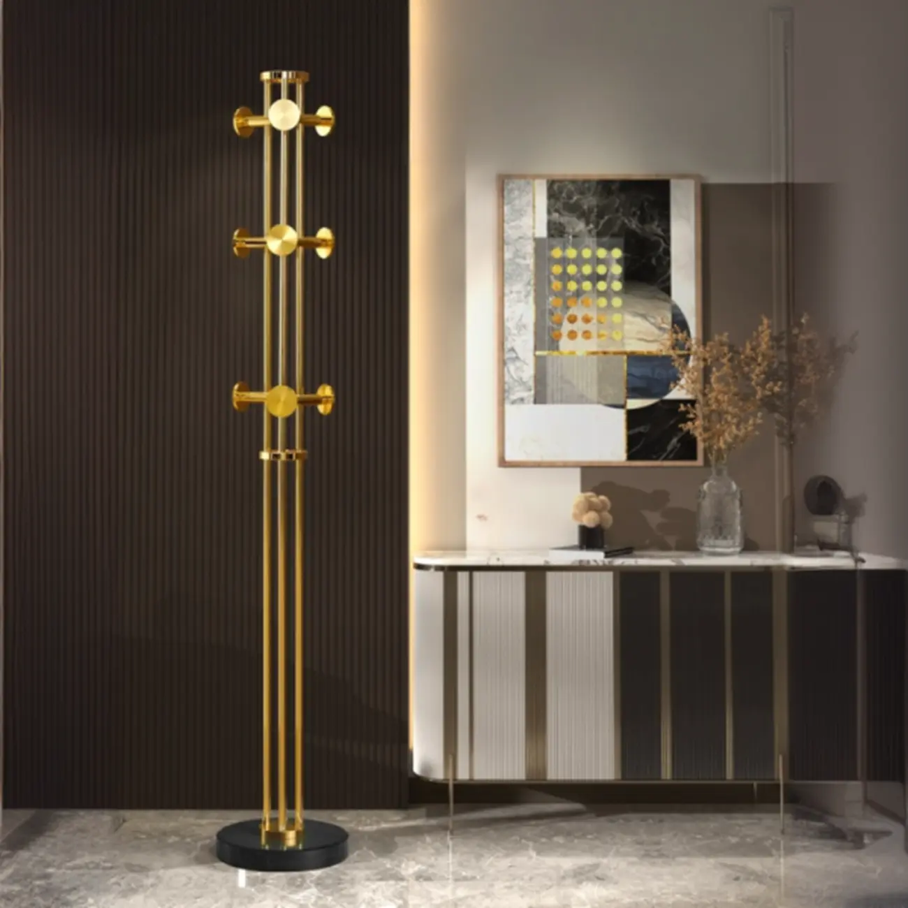Glam Gold Freestanding Coat Rack with Hooks for Foyer Image - 1 | homeyfad