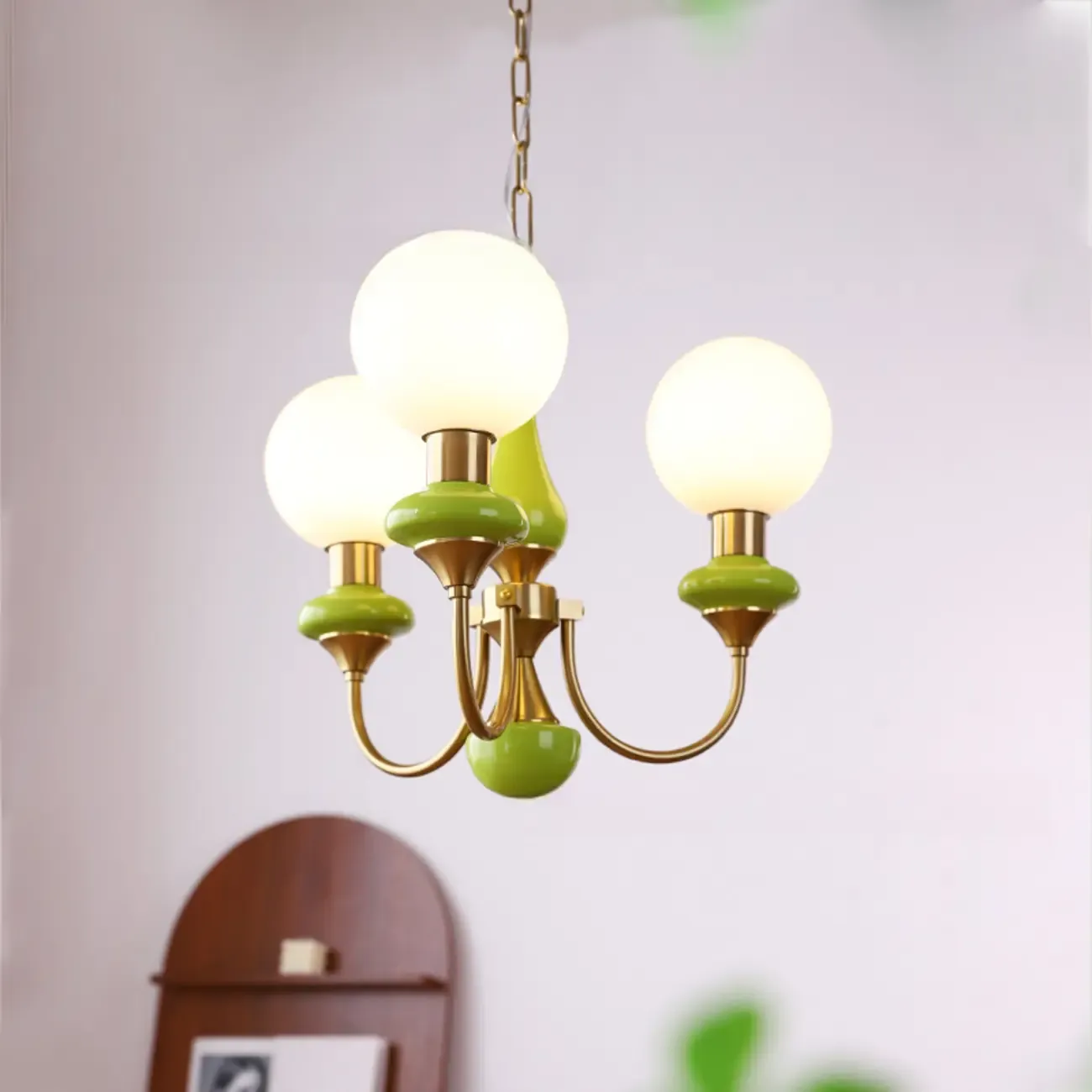Adjustable Modern Green Globe Chandelier with 3/5 Light Image - 1