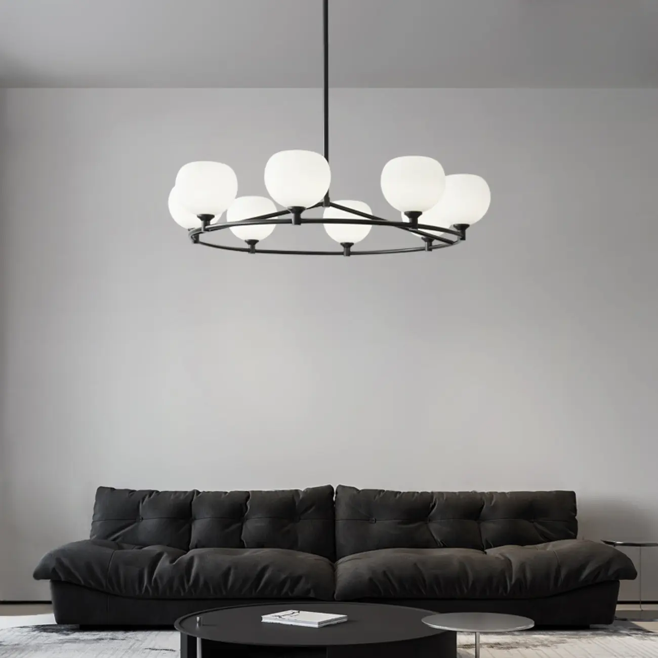Modern Large Chandelier with White Glass Globes for Home Image - 3 | homeyfad