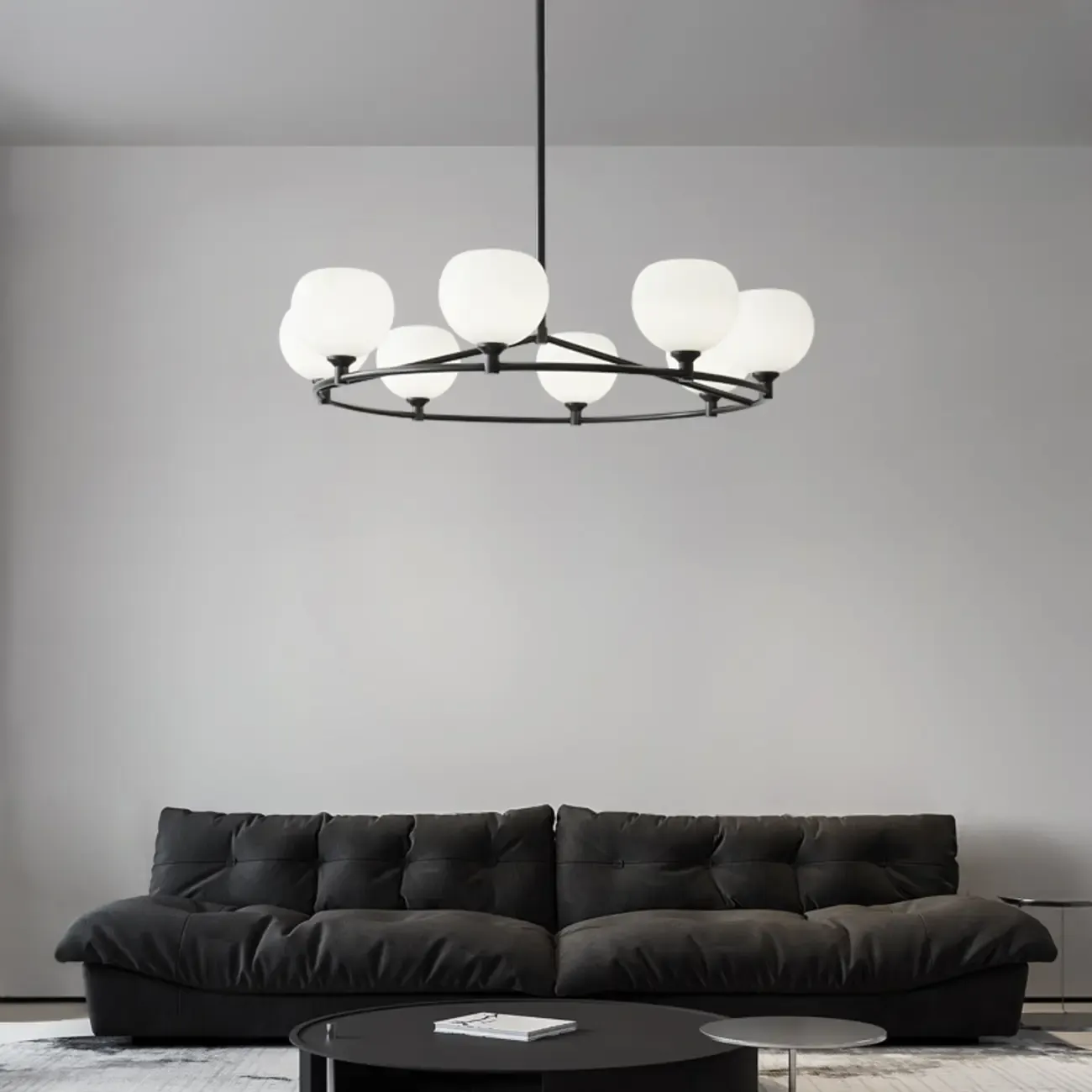 Modern Large Chandelier with White Glass Globes for Home Image - 3