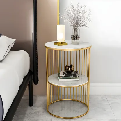 Modern Metal Bedside Table with Open Shelf in Cylindrical Shape Image - 2