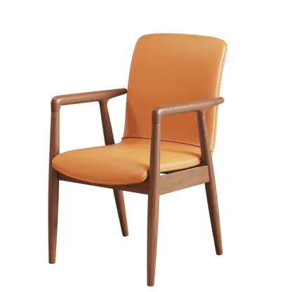 Modern Wood Faux Leather Upholstered Dining Armchair Image - 12