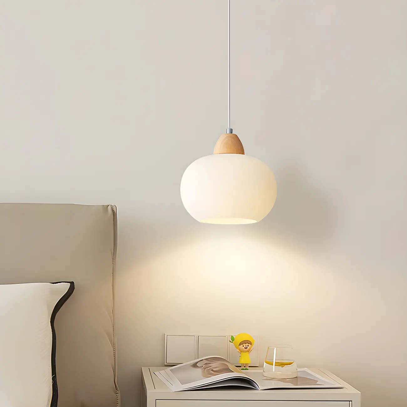 Modern Pebble-Shaped Cream Glass LED Pendant Lamp for Bedside Image - 1 | homeyfad