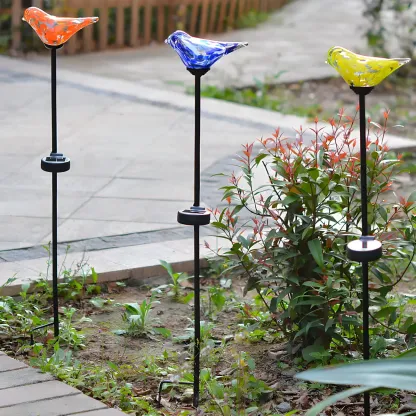Solar LED Colorful Bird Glass Landscape Light for Pathway Image - 1