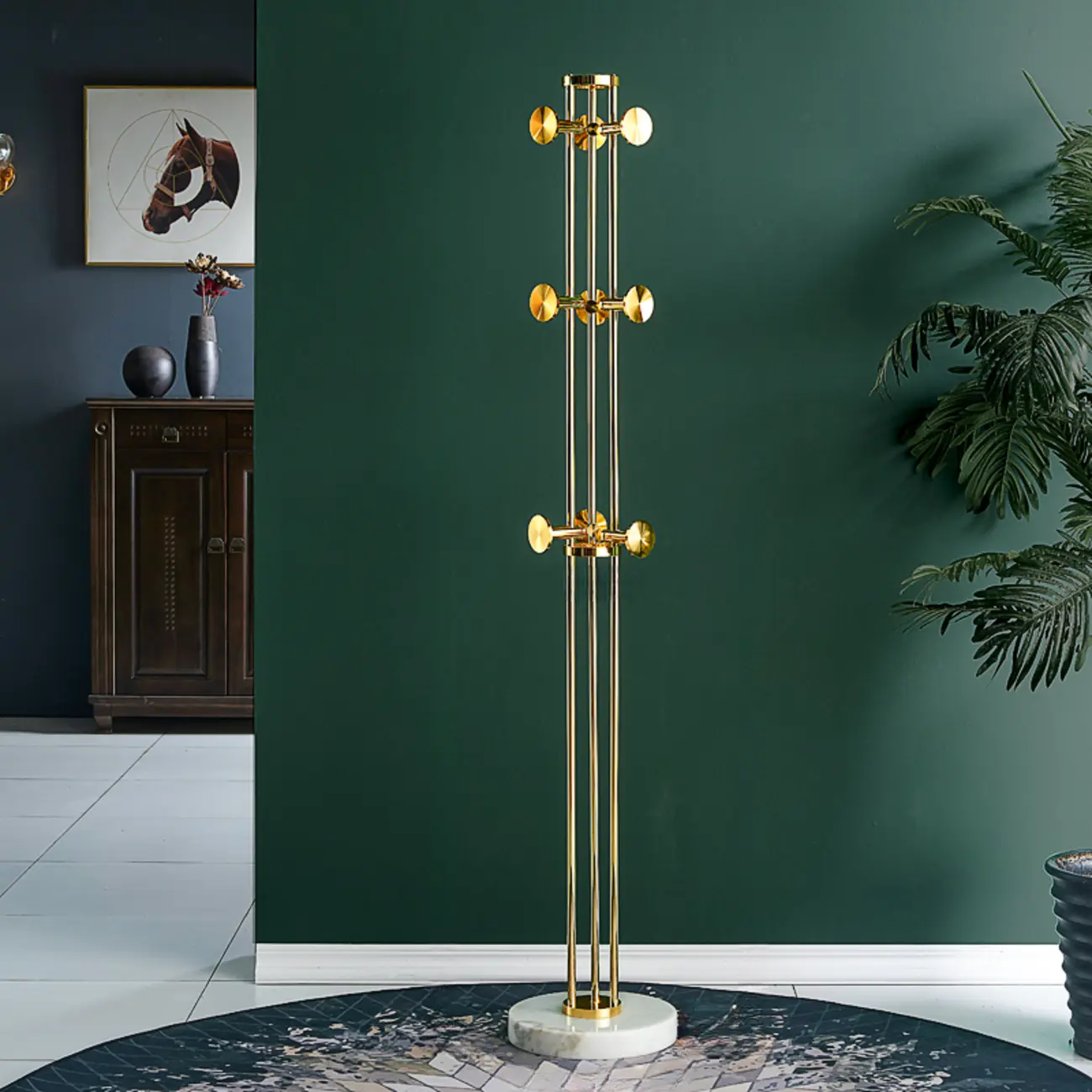 Glam Gold Freestanding Coat Rack with Hooks for Foyer Image - 2 | homeyfad