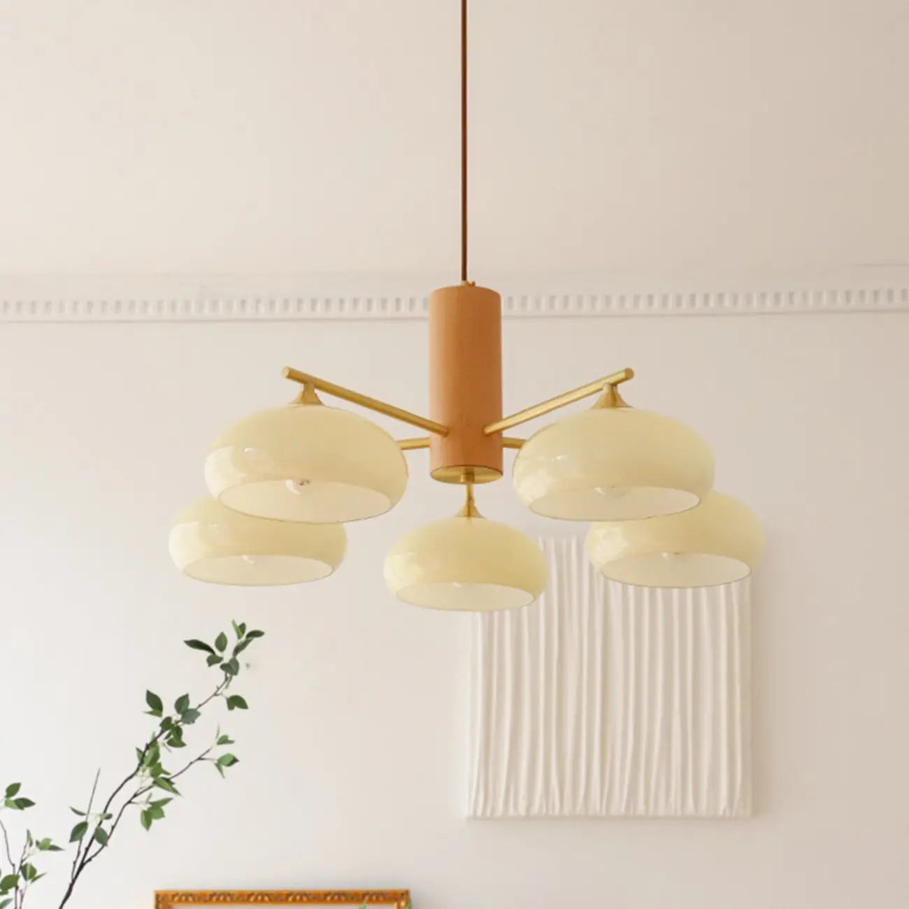 Modern Wood Pendant Chandelier with Glass Lampshade  Image - 3 | homeyfad