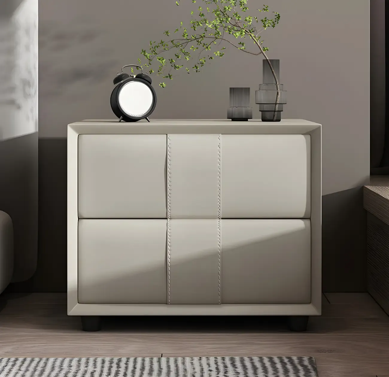 Modern Blue Bedside Table with 2 Storage Drawers Image - 3