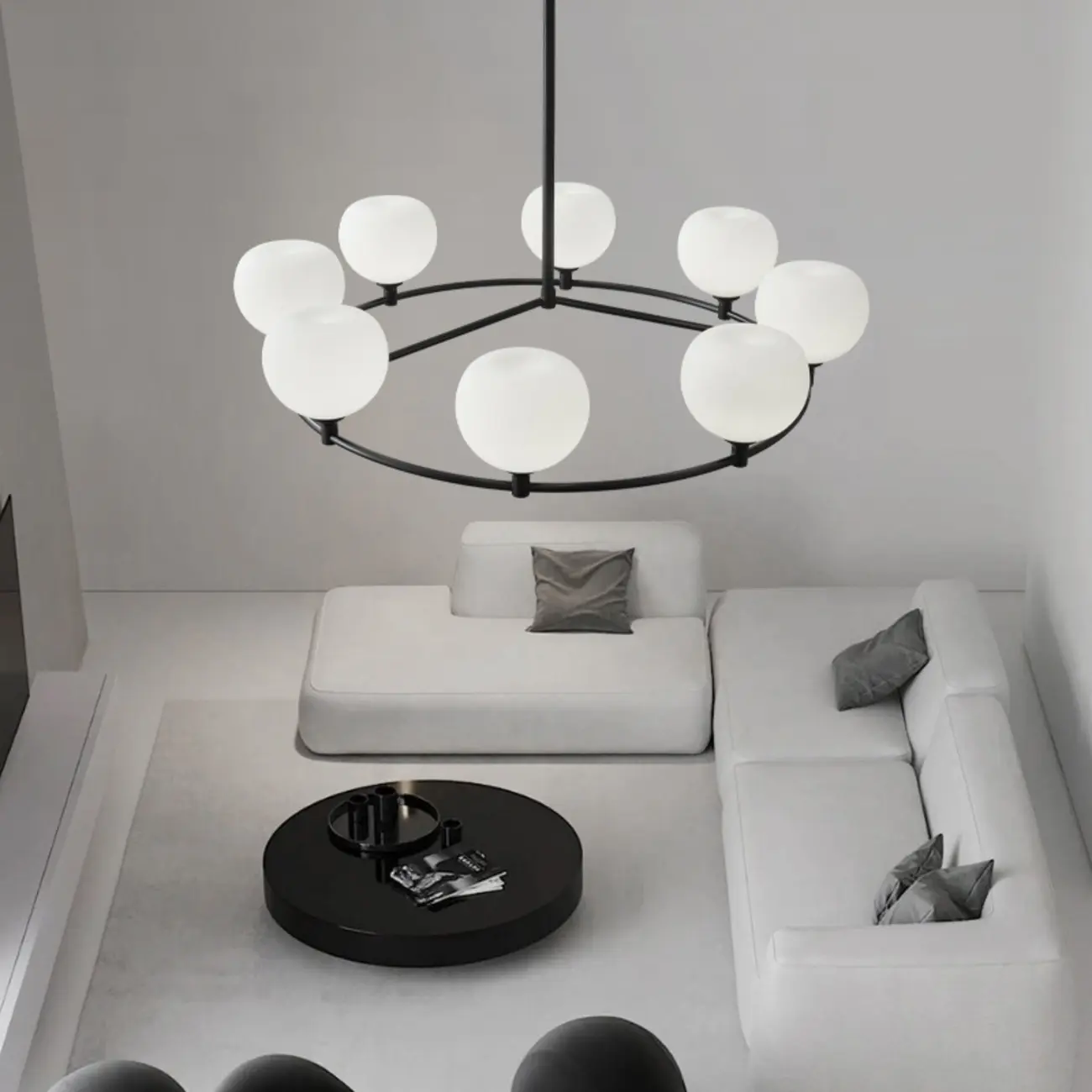 Modern Large Chandelier with White Glass Globes for Home Image - 2 | homeyfad