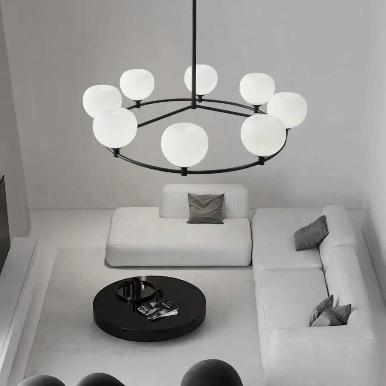 Modern Large Chandelier with White Glass Globes for Home Image - 2