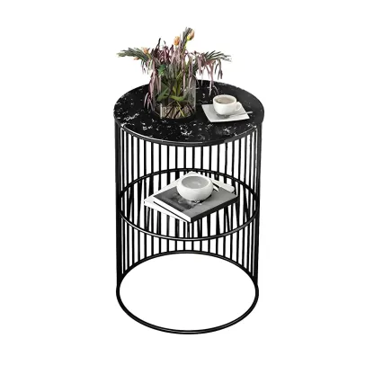 Modern Metal Bedside Table with Open Shelf in Cylindrical Shape Image - 8