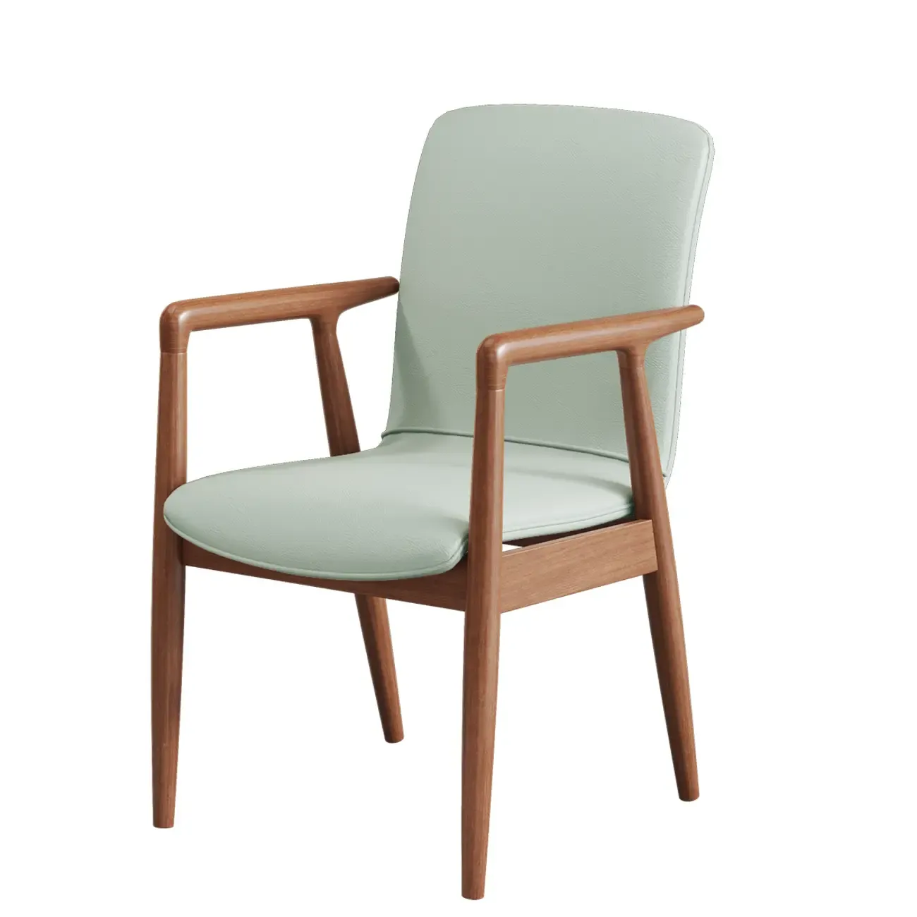 Modern Wood Faux Leather Upholstered Dining Armchair Image - 13