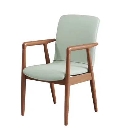 Modern Wood Faux Leather Upholstered Dining Armchair Image - 13
