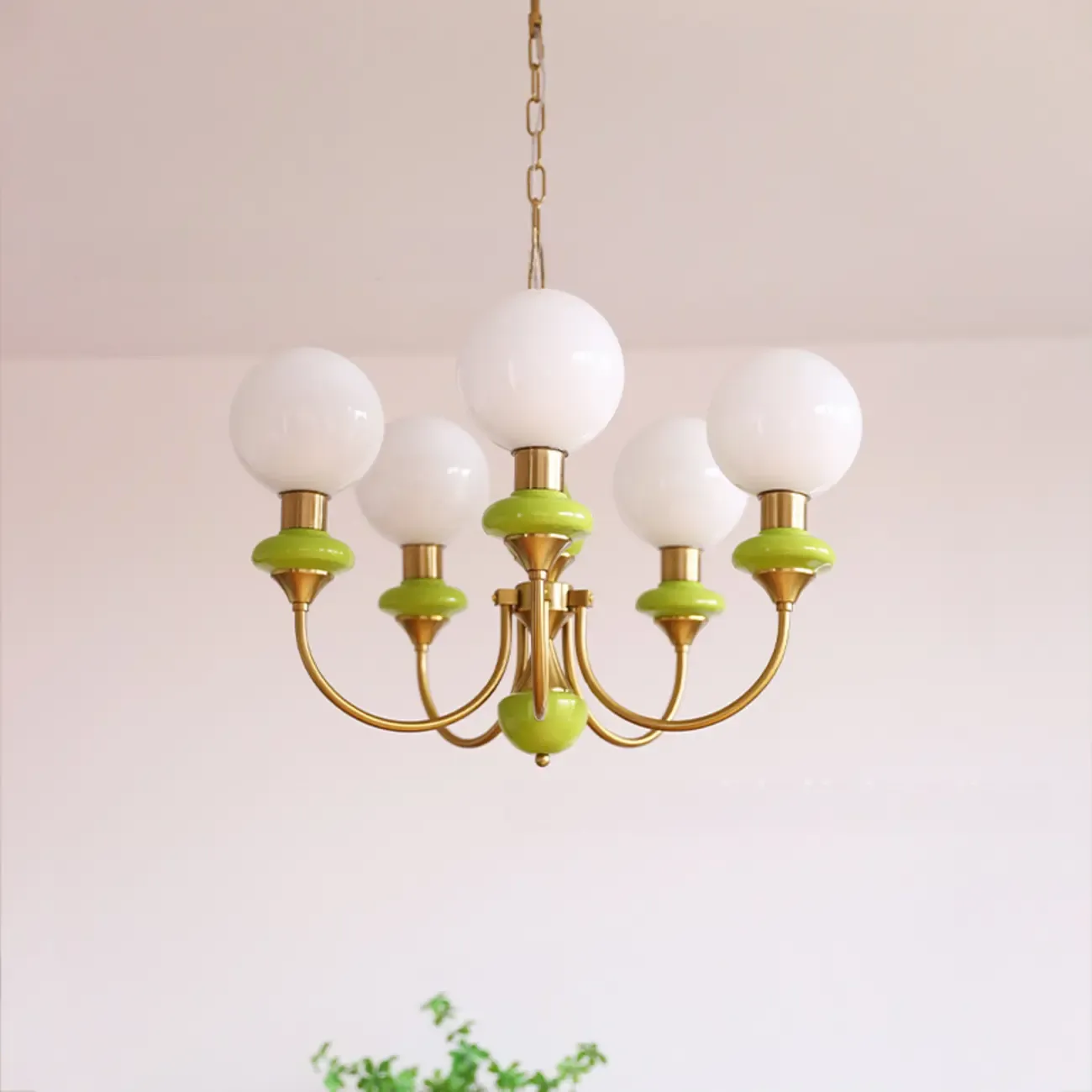 Adjustable Modern Green Globe Chandelier with 3/5 Light Image - 3