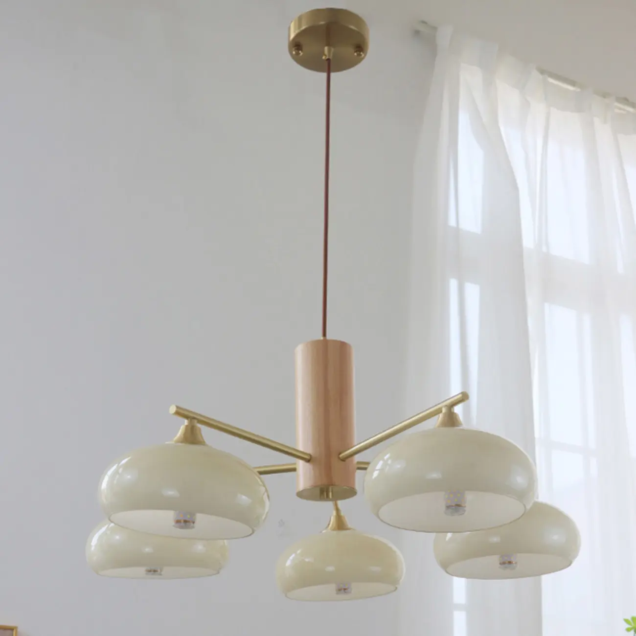 Modern Wood Pendant Chandelier with Glass Lampshade  Image - 4 | homeyfad