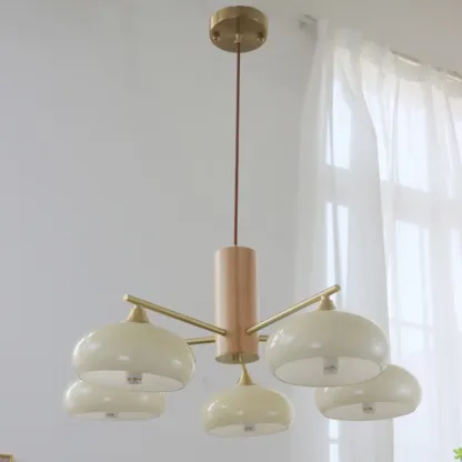 Modern Wood Pendant Chandelier with Glass Lampshade  Image - 4