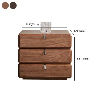 Modern Dark Walnut Wood Bedside Table with 3 Drawers Image - 14