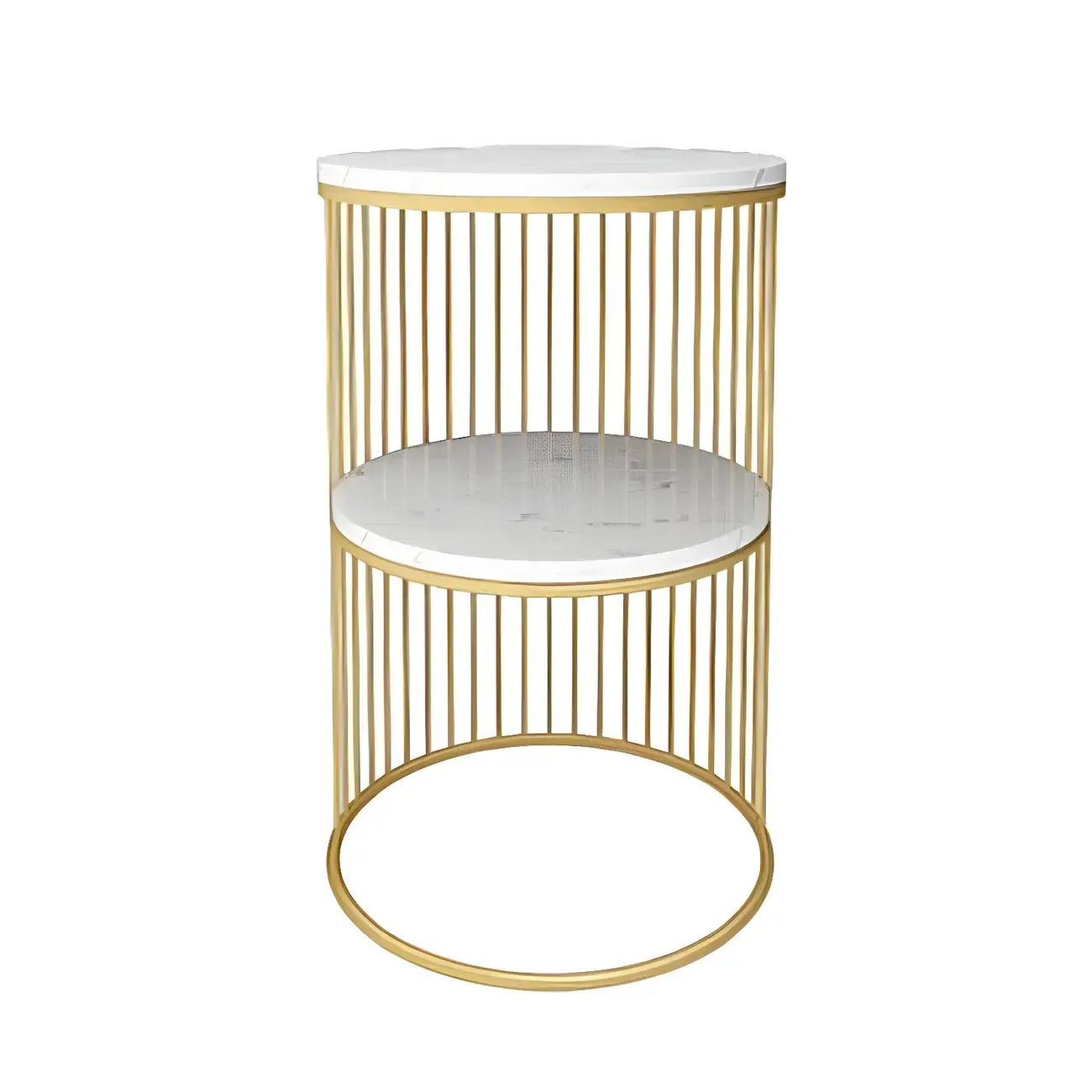 Modern Metal Bedside Table with Open Shelf in Cylindrical Shape Image - 9