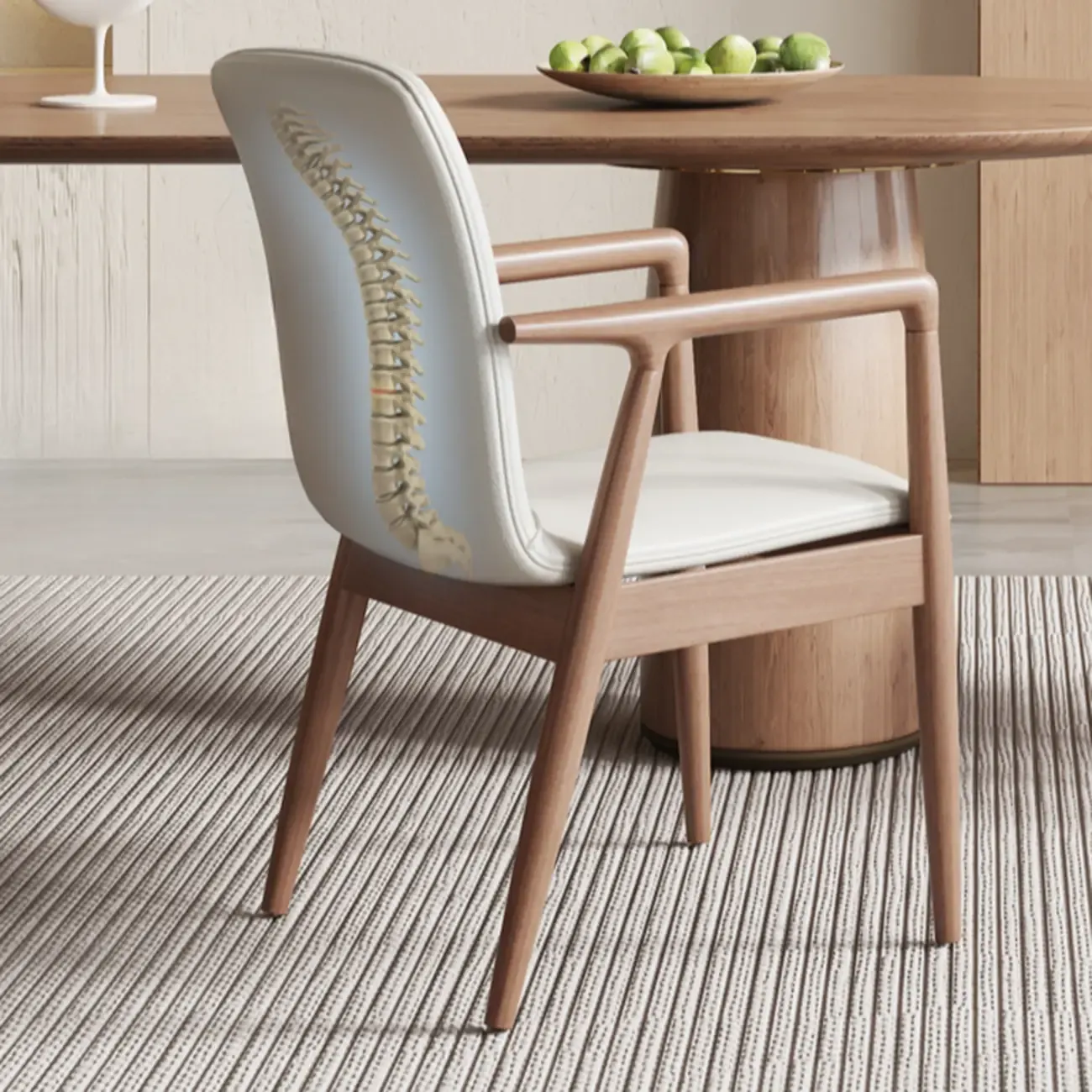 Modern Wood Faux Leather Upholstered Dining Armchair Image - 14