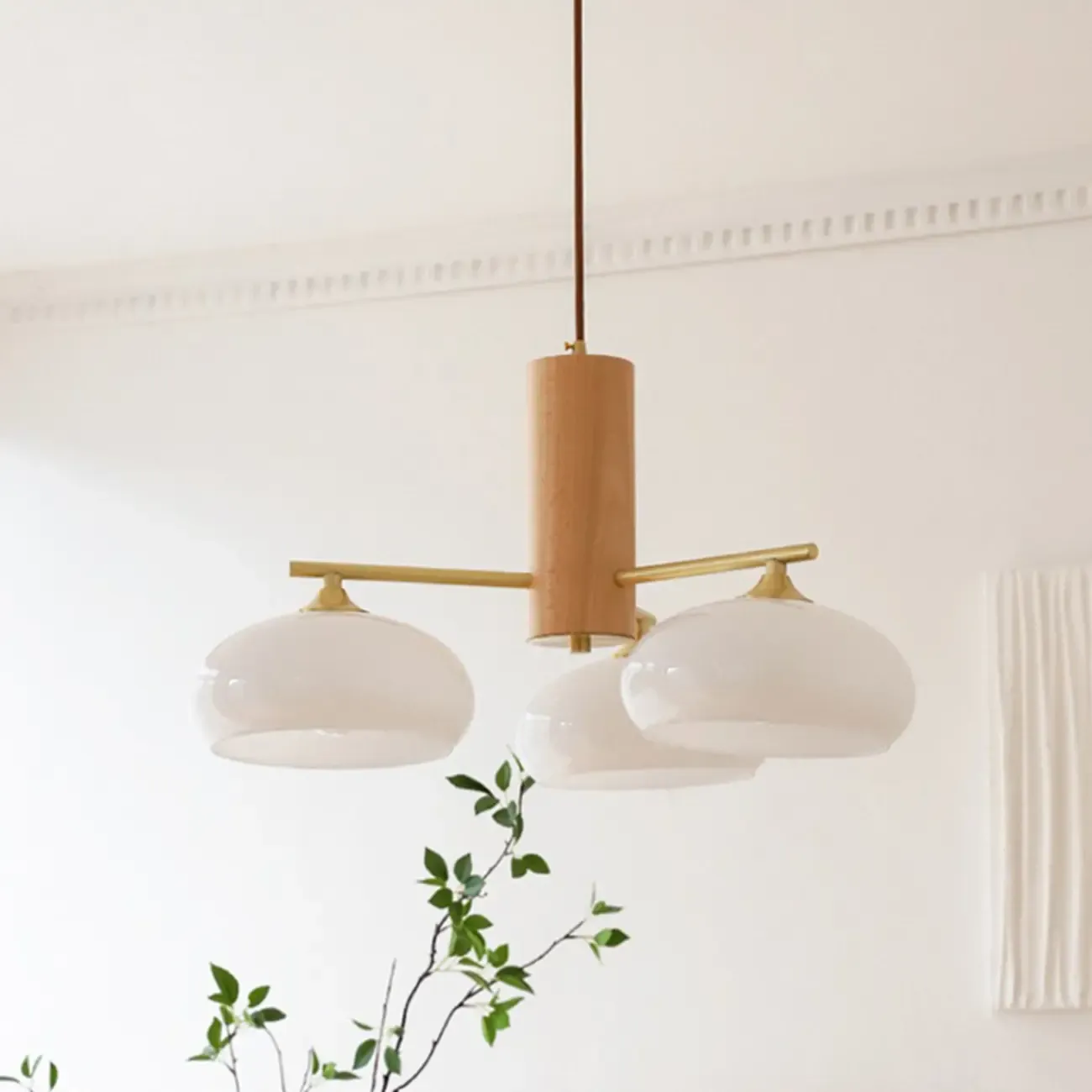Modern Wood Pendant Chandelier with Glass Lampshade  Image - 5