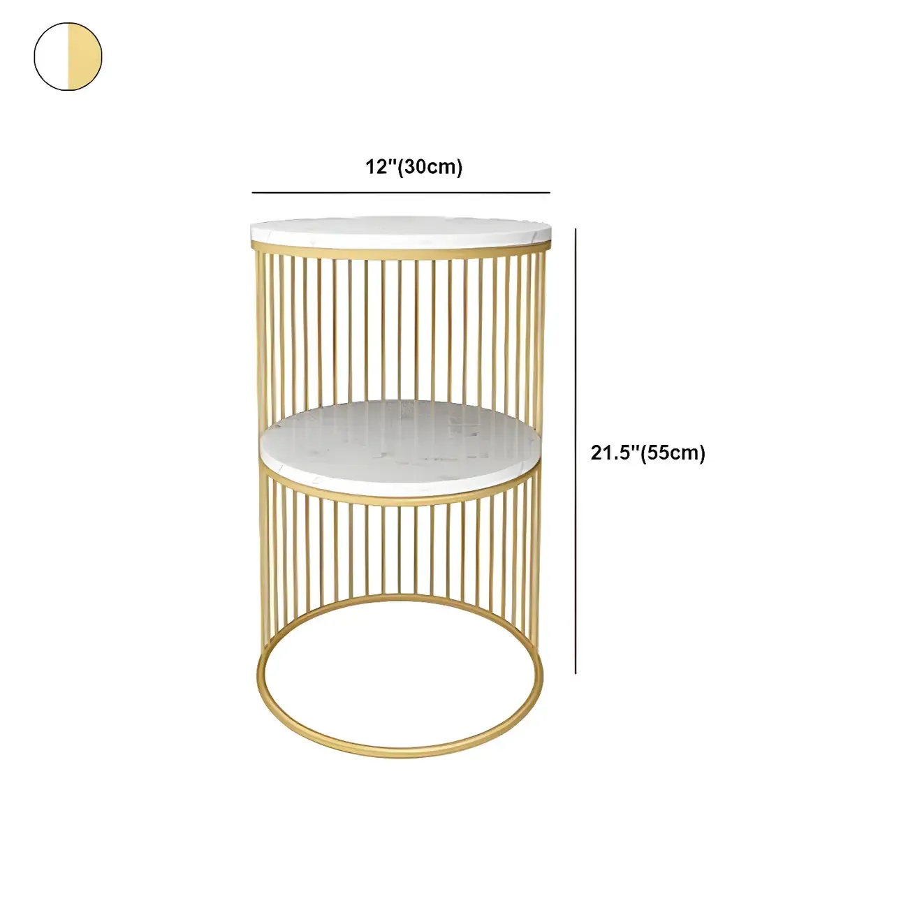 Modern Metal Bedside Table with Open Shelf in Cylindrical Shape #size