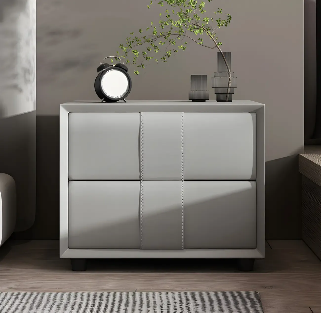 Modern Blue Bedside Table with 2 Storage Drawers Image - 6