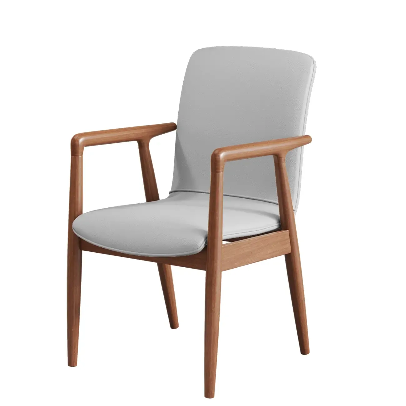 Modern Wood Faux Leather Upholstered Dining Armchair Image - 16