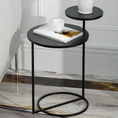 Minimalist Round Metal Bedside Table in Black without Storage Image - 18