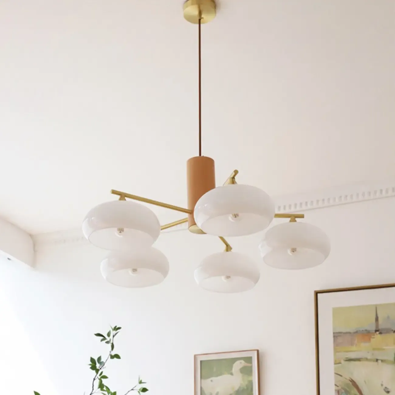 Modern Wood Pendant Chandelier with Glass Lampshade  Image - 7