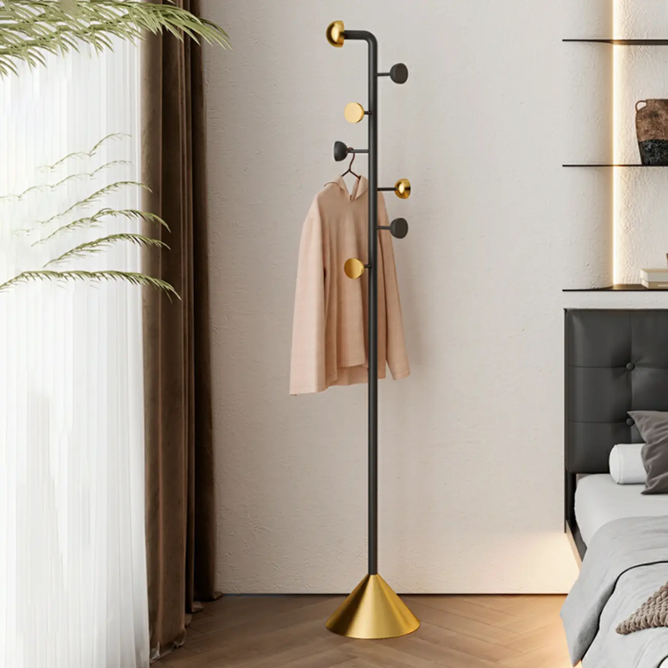 Modern Metal Coat Rack with Hooks in Black Gold Image - 2 | homeyfad