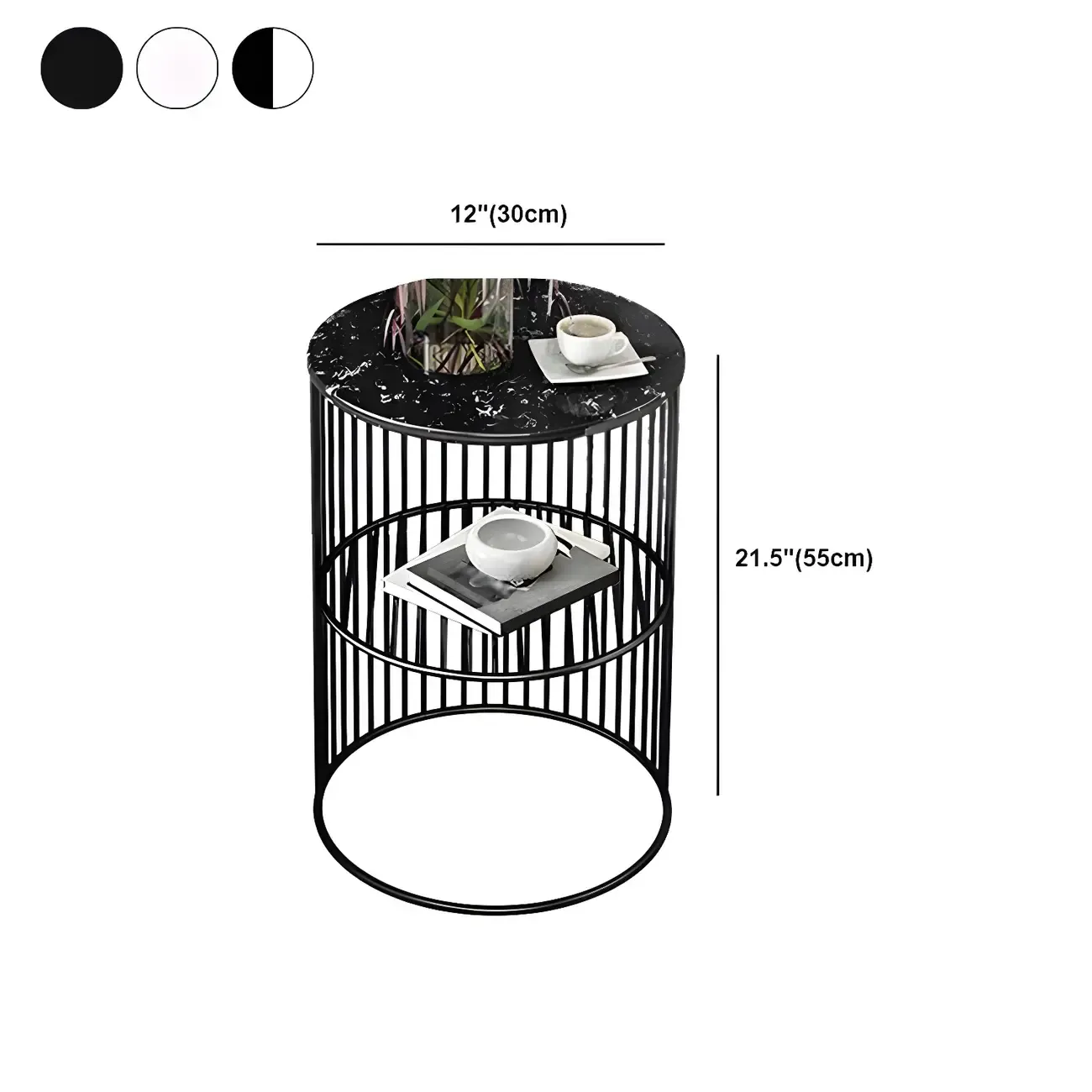 Modern Metal Bedside Table with Open Shelf in Cylindrical Shape Image - 12