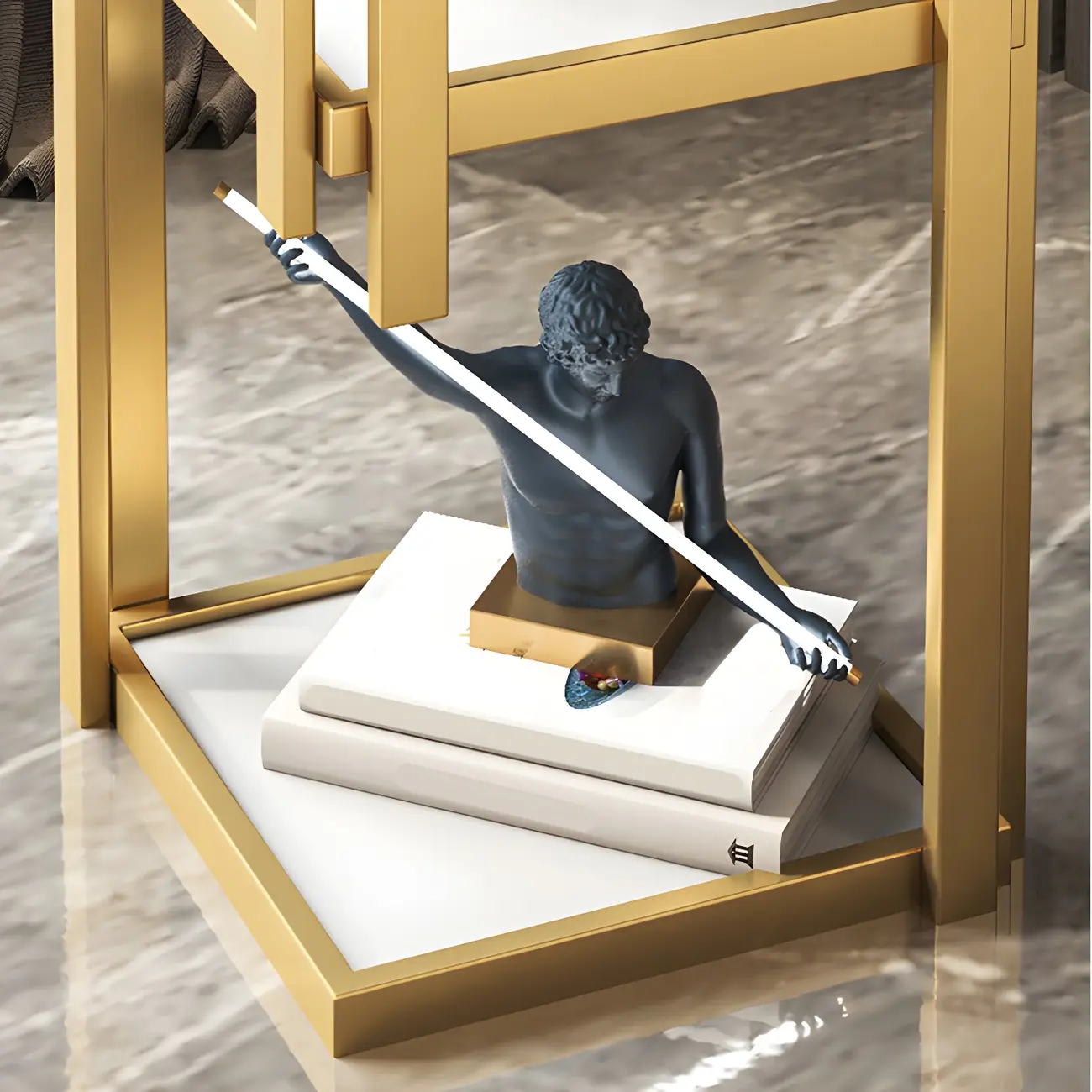 Simplistic Metal Round Nightstand with Open Cubby Marble Top Image - 6 | homeyfad