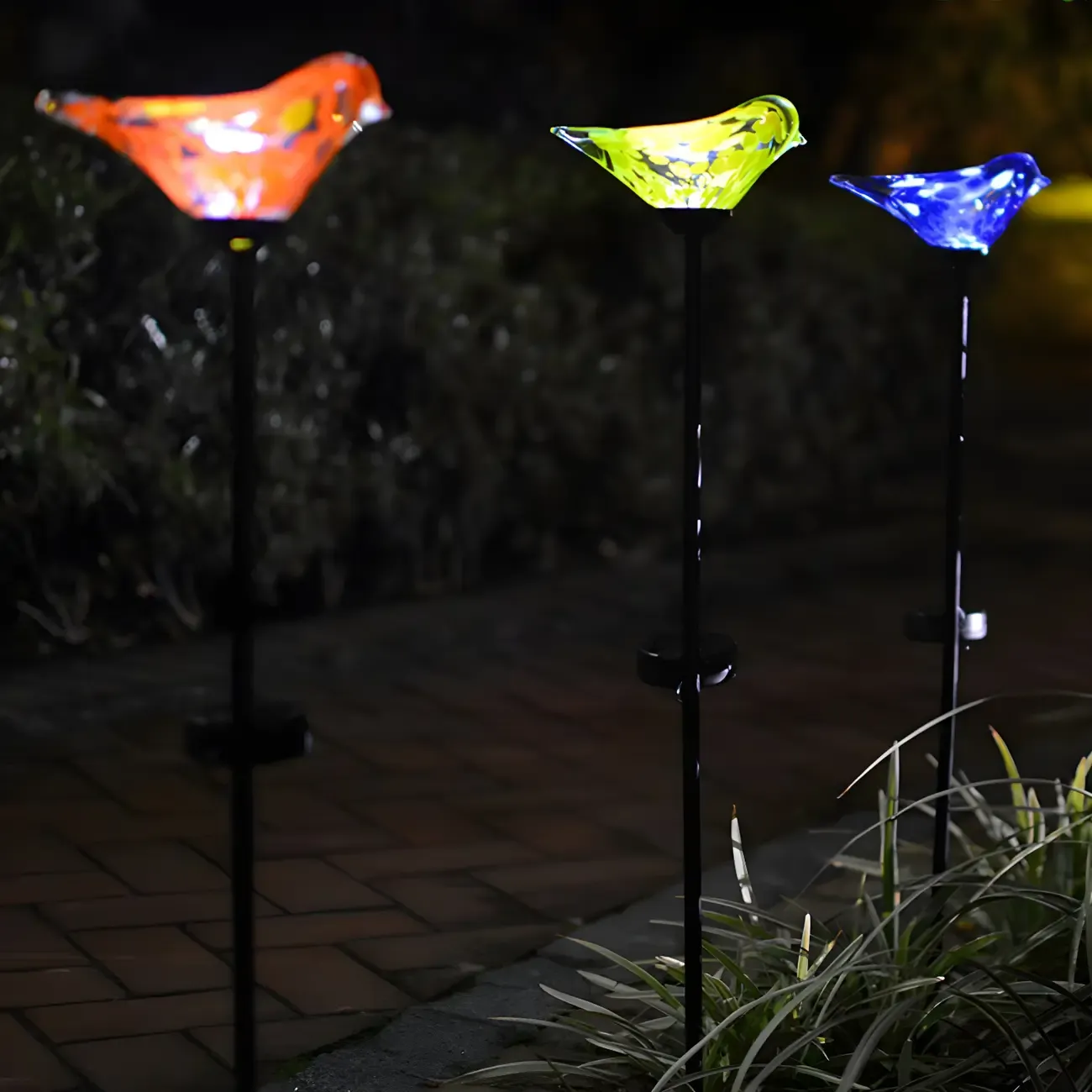 Solar LED Colorful Bird Glass Landscape Light for Pathway Image - 6
