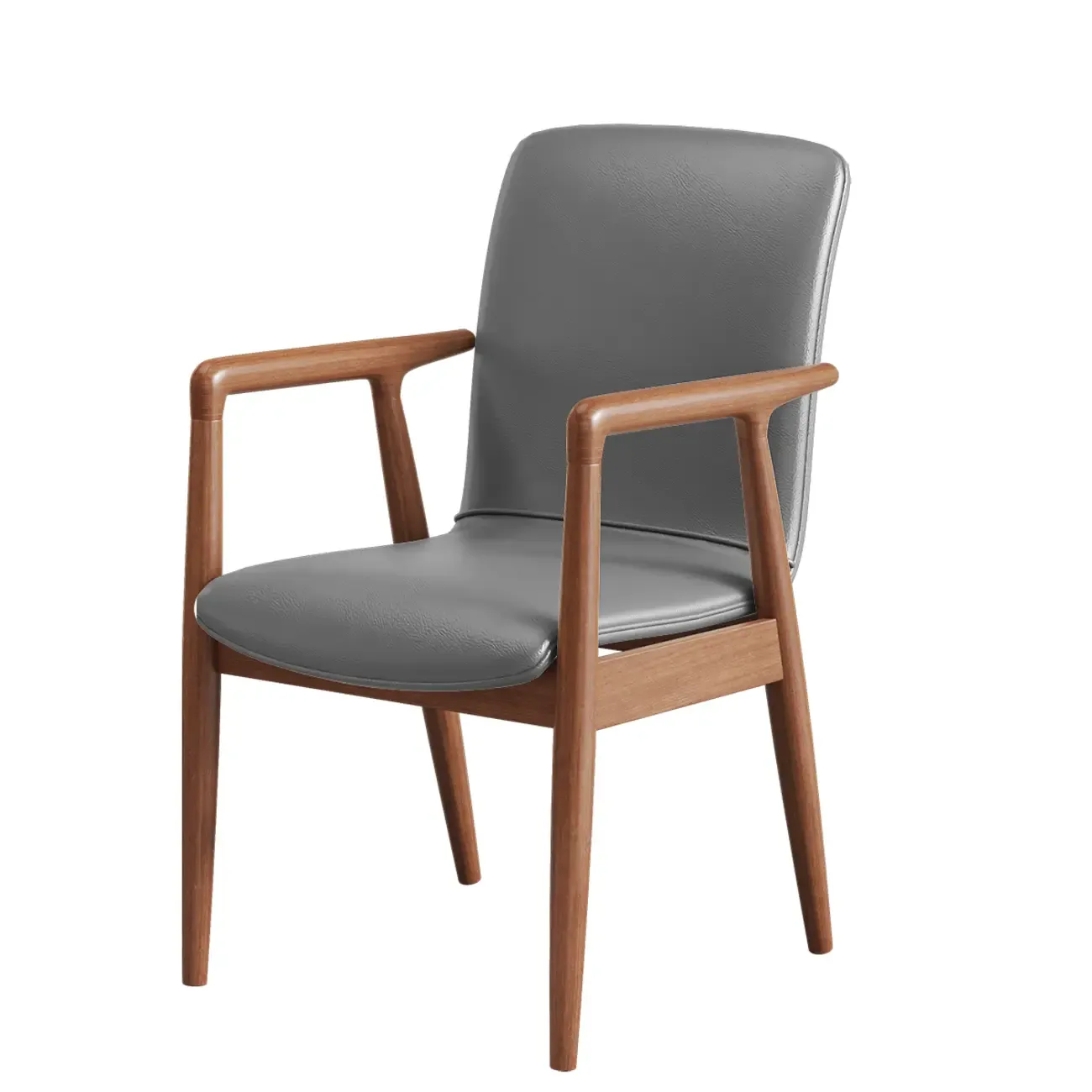 Modern Wood Faux Leather Upholstered Dining Armchair Image - 17