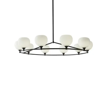 Modern Large Chandelier with White Glass Globes for Home Image - 8