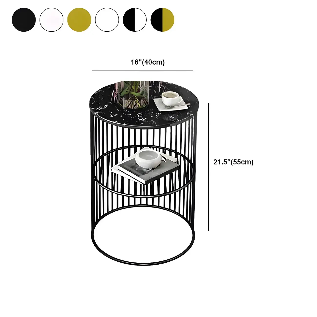 Modern Metal Bedside Table with Open Shelf in Cylindrical Shape Image - 13