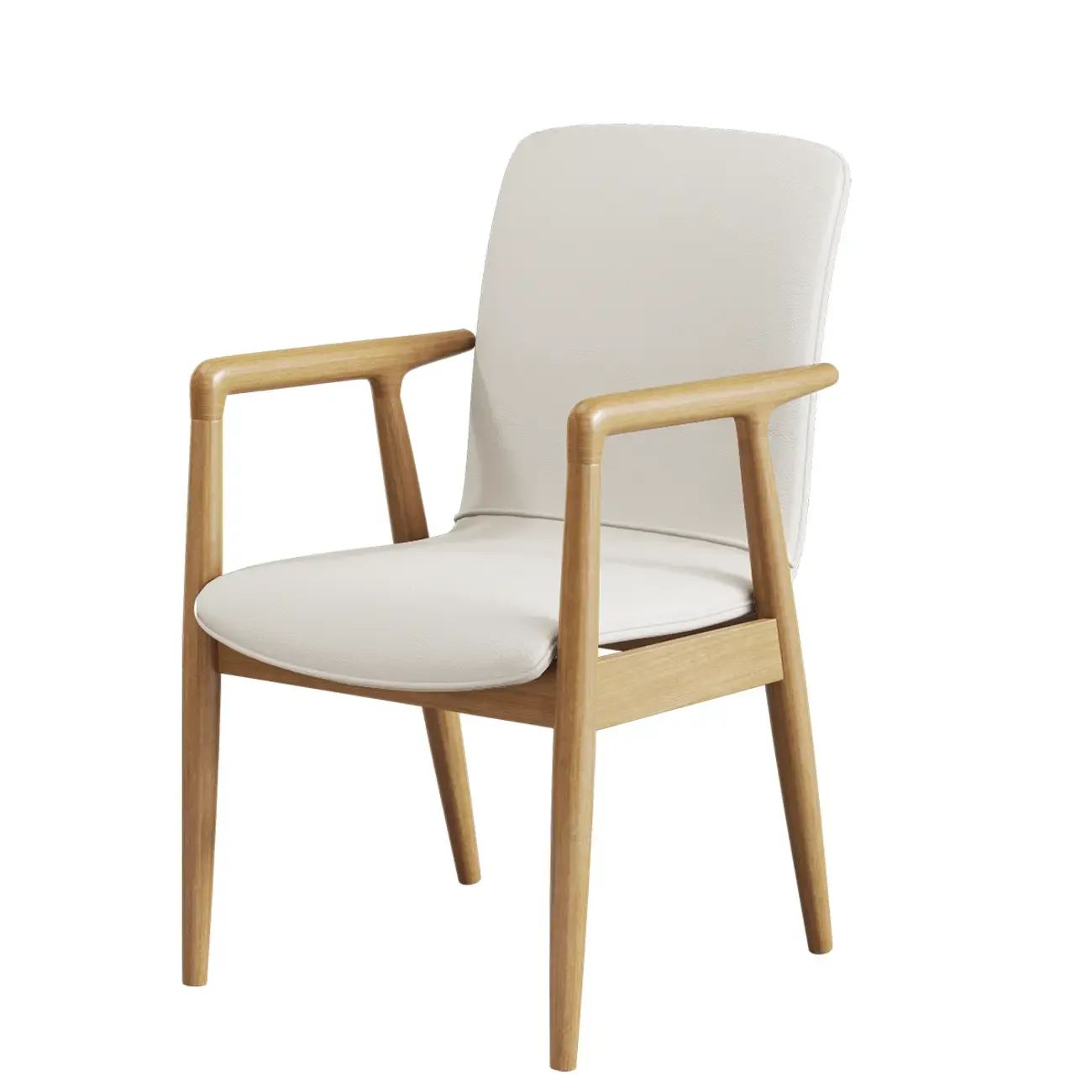 Modern Wood Faux Leather Upholstered Dining Armchair Image - 18