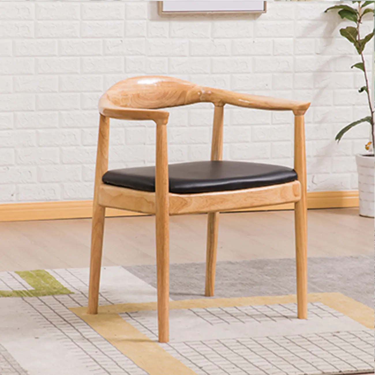 Simplistic Leather Upholstered Dining Chair Wooden with Armrest Image - 2 | homeyfad