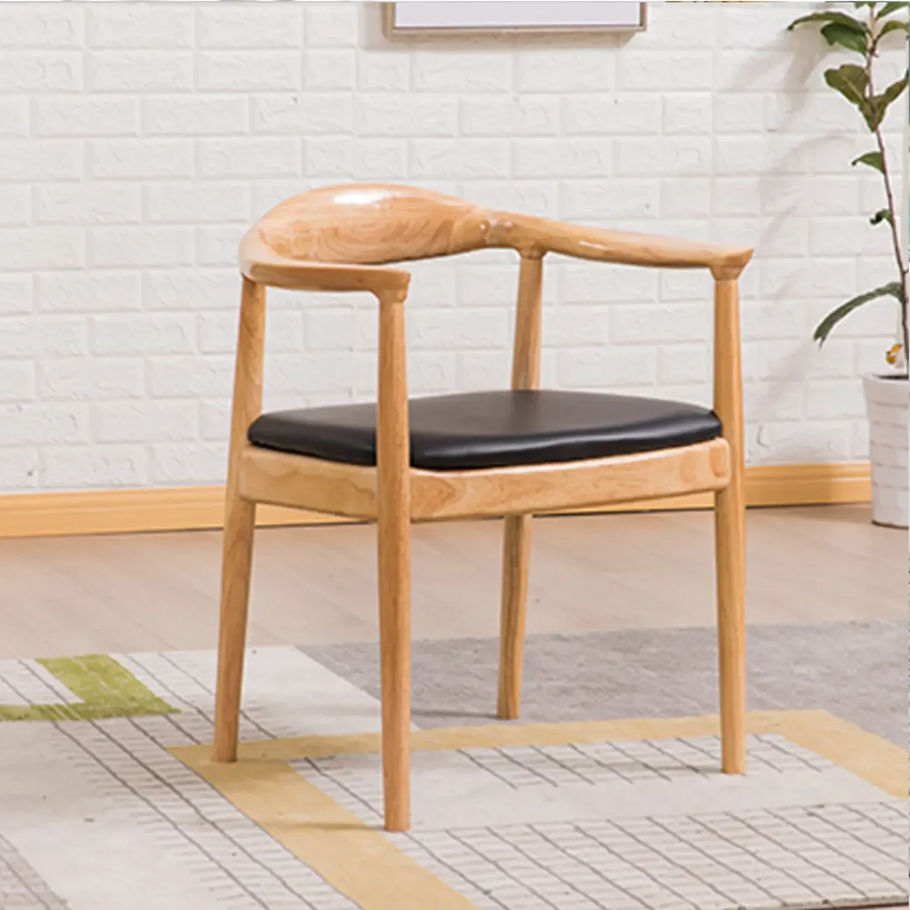 Simplistic Leather Upholstered Dining Chair Wooden with Armrest Image - 2