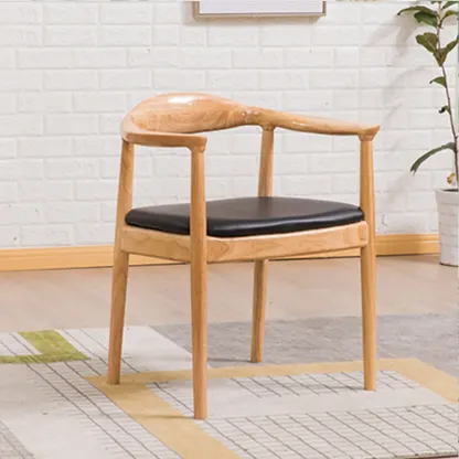 Simplistic Leather Upholstered Dining Chair Wooden with Armrest Image - 2