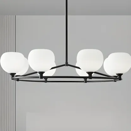 Modern Large Chandelier with White Glass Globes for Home Image - 9