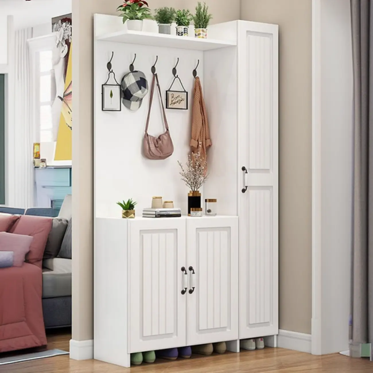 Modern White Hall Tree with Cabinets and Shelves Image - 1 | homeyfad