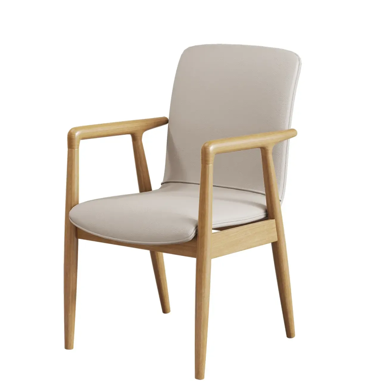 Modern Wood Faux Leather Upholstered Dining Armchair Image - 19