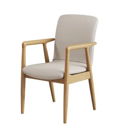 Modern Wood Faux Leather Upholstered Dining Armchair Image - 19