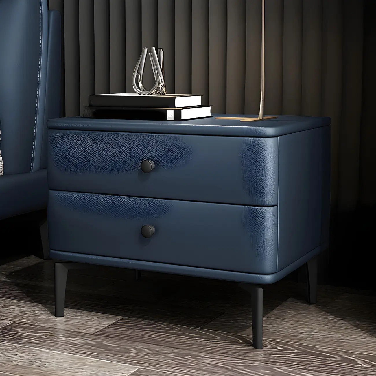 Modern Black Leather Bedside Table with Drawers Image - 5 | homeyfad