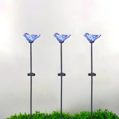 Solar LED Colorful Bird Glass Landscape Light for Pathway Image - 9