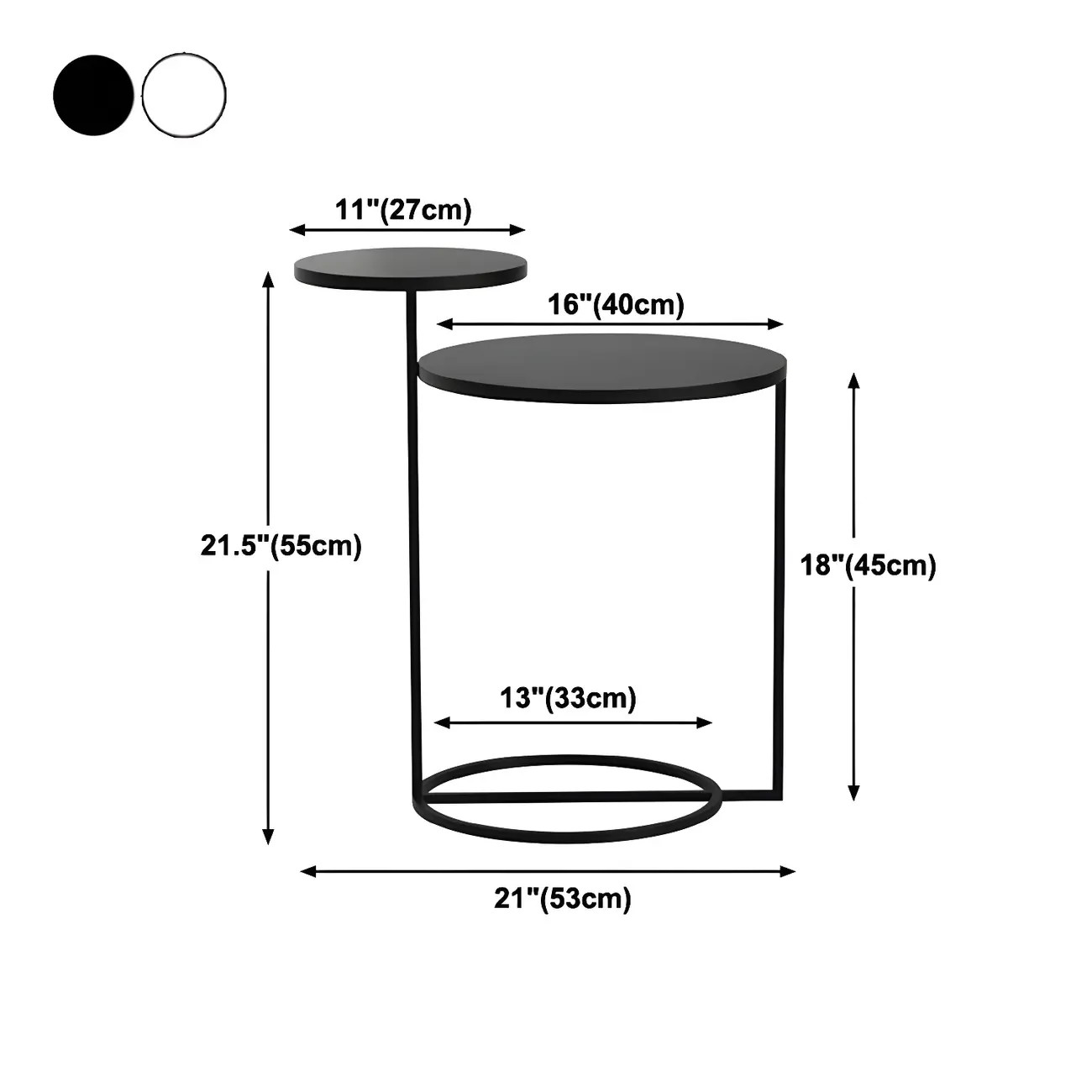 Minimalist Round Metal Bedside Table in Black without Storage #size | homeyfad