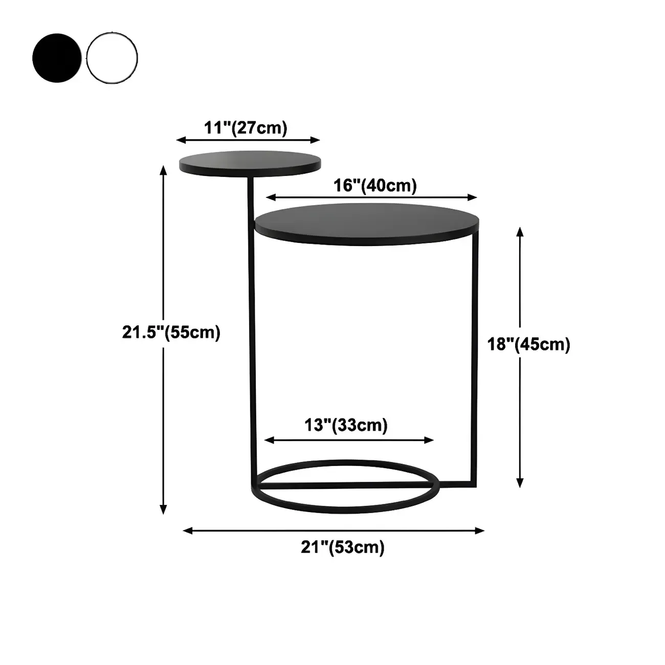 Minimalist Round Metal Bedside Table in Black without Storage #size